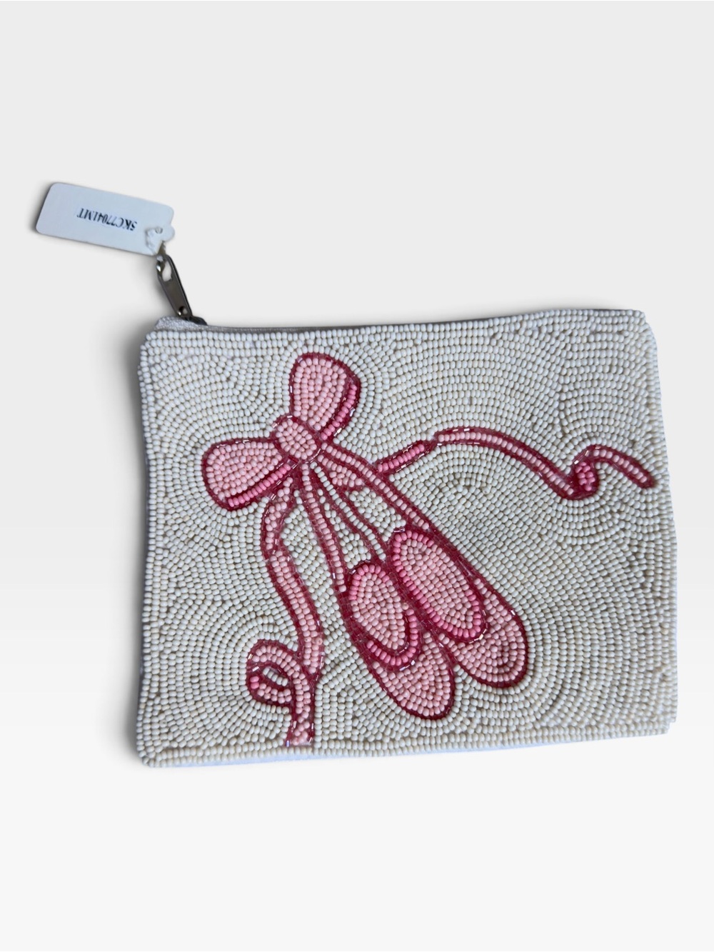Beaded Ballet Slipper pouch - White & Pink